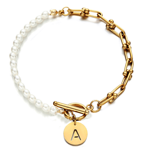 Custom block letter anklet manufacturer online pearl bracelet with initial charm vendor china